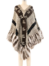Fur Trimmed Curly Lamb Fur Poncho Outerwear arcadeshops.com