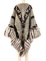 Fur Trimmed Curly Lamb Fur Poncho Outerwear arcadeshops.com