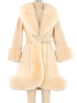 Shearling Trimmed Belted Ivory Coat Outerwear arcadeshops.com