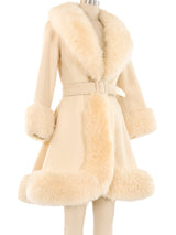 Shearling Trimmed Belted Ivory Coat Outerwear arcadeshops.com