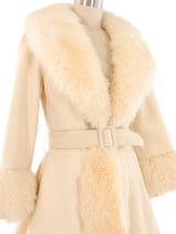 Shearling Trimmed Belted Ivory Coat Outerwear arcadeshops.com