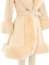 Shearling Trimmed Belted Ivory Coat Outerwear arcadeshops.com
