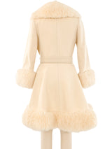 Shearling Trimmed Belted Ivory Coat Outerwear arcadeshops.com