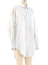 Metallic Silver Button Front Shirt Top arcadeshops.com