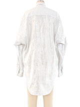 Metallic Silver Button Front Shirt Top arcadeshops.com