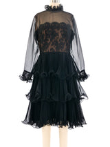 Travilla Illusion Neckline Ruffle Dress Dress arcadeshops.com