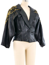 Erez Embroidery and Bead Accented Leather Jacket Jacket arcadeshops.com
