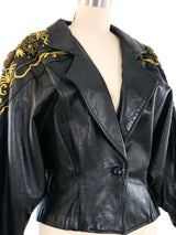 Erez Embroidery and Bead Accented Leather Jacket Jacket arcadeshops.com