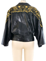 Erez Embroidery and Bead Accented Leather Jacket Jacket arcadeshops.com