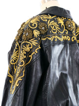 Erez Embroidery and Bead Accented Leather Jacket Jacket arcadeshops.com
