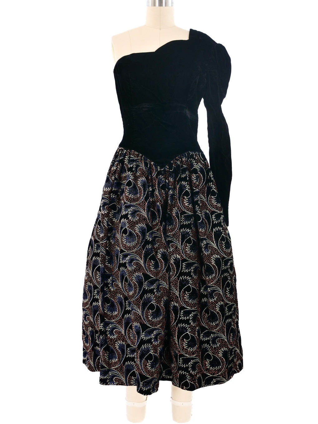 Gunne Sax One Shoulder Velvet Dress