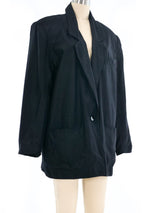 Black Silk Button Front Blazer Jacket arcadeshops.com