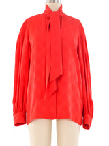 Yves Saint Laurent Red Silk Blouse Top arcadeshops.com
