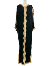 Metallic Trimmed Black Velvet Caftan Dress arcadeshops.com