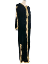 Metallic Trimmed Black Velvet Caftan Dress arcadeshops.com