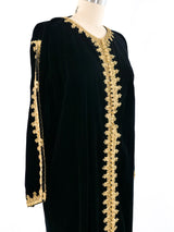 Metallic Trimmed Black Velvet Caftan Dress arcadeshops.com