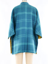 Leather Trimmed Turquoise Plaid Wool Coat Jacket arcadeshops.com
