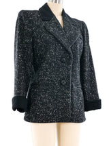 Yves Saint Laurent Leather Trimmed Knit Blazer Jacket arcadeshops.com