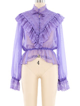 Lavender Chiffon Ruffle Blouse Top arcadeshops.com