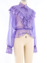 Lavender Chiffon Ruffle Blouse Top arcadeshops.com