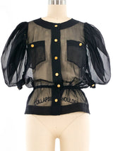 Chanel Puff Sleeve Chiffon Blouse Top arcadeshops.com
