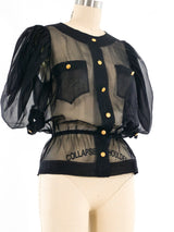 Chanel Puff Sleeve Chiffon Blouse Top arcadeshops.com