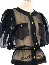 Chanel Puff Sleeve Chiffon Blouse Top arcadeshops.com