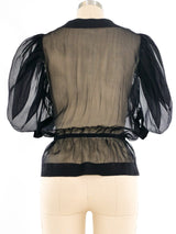 Chanel Puff Sleeve Chiffon Blouse Top arcadeshops.com