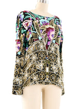 Floral Motif Beaded Top Top arcadeshops.com