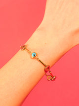 14k Heart Link Evil Eye Bracelet Fine Jewelry arcadeshops.com
