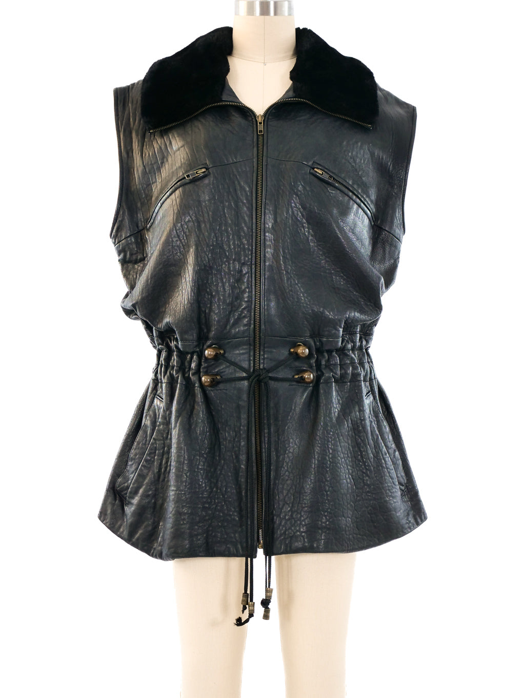 Black Leather Sleeveless Jacket 