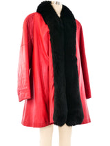 Fox Trimmed Red Leather Coat Outerwear arcadeshops.com