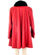 Fox Trimmed Red Leather Coat Outerwear arcadeshops.com