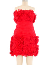 Red Ruffled Strapless Silk Cocktail Dress Dress arcadeshops.com