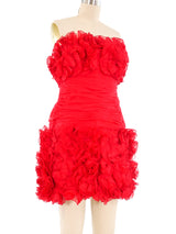 Red Ruffled Strapless Silk Cocktail Dress Dress arcadeshops.com