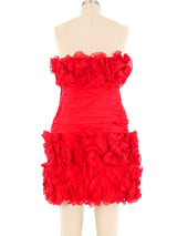 Red Ruffled Strapless Silk Cocktail Dress Dress arcadeshops.com
