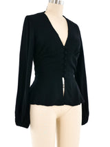 1970's Black Crepe Peplum Top Top arcadeshops.com