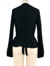 1970's Black Crepe Peplum Top Top arcadeshops.com