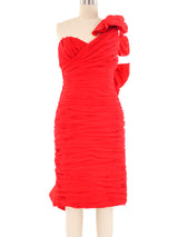 1980's Red Ruched Bow Back Dress Dress arcadeshops.com