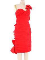 1980's Red Ruched Bow Back Dress Dress arcadeshops.com