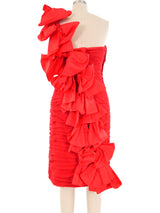 1980's Red Ruched Bow Back Dress Dress arcadeshops.com