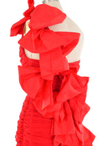 1980's Red Ruched Bow Back Dress Dress arcadeshops.com