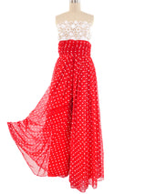 Victor Costa Polka Dot Chiffon Jumpsuit Jumpsuit arcadeshops.com