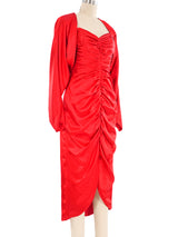 Travilla Red Satin Bustier Dress Ensemble Dress arcadeshops.com