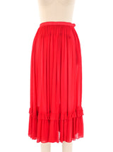 Yves Saint Laurent Red Silk Chiffon Ruffled Skirt Bottom arcadeshops.com