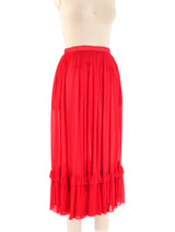 Yves Saint Laurent Red Silk Chiffon Ruffled Skirt Bottom arcadeshops.com
