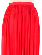 Yves Saint Laurent Red Silk Chiffon Ruffled Skirt Bottom arcadeshops.com