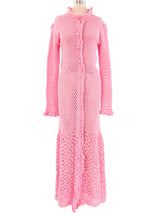 Pink Crochet Button Front Maxi Dress Dress arcadeshops.com