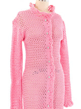 Pink Crochet Button Front Maxi Dress Dress arcadeshops.com