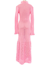 Pink Crochet Button Front Maxi Dress Dress arcadeshops.com